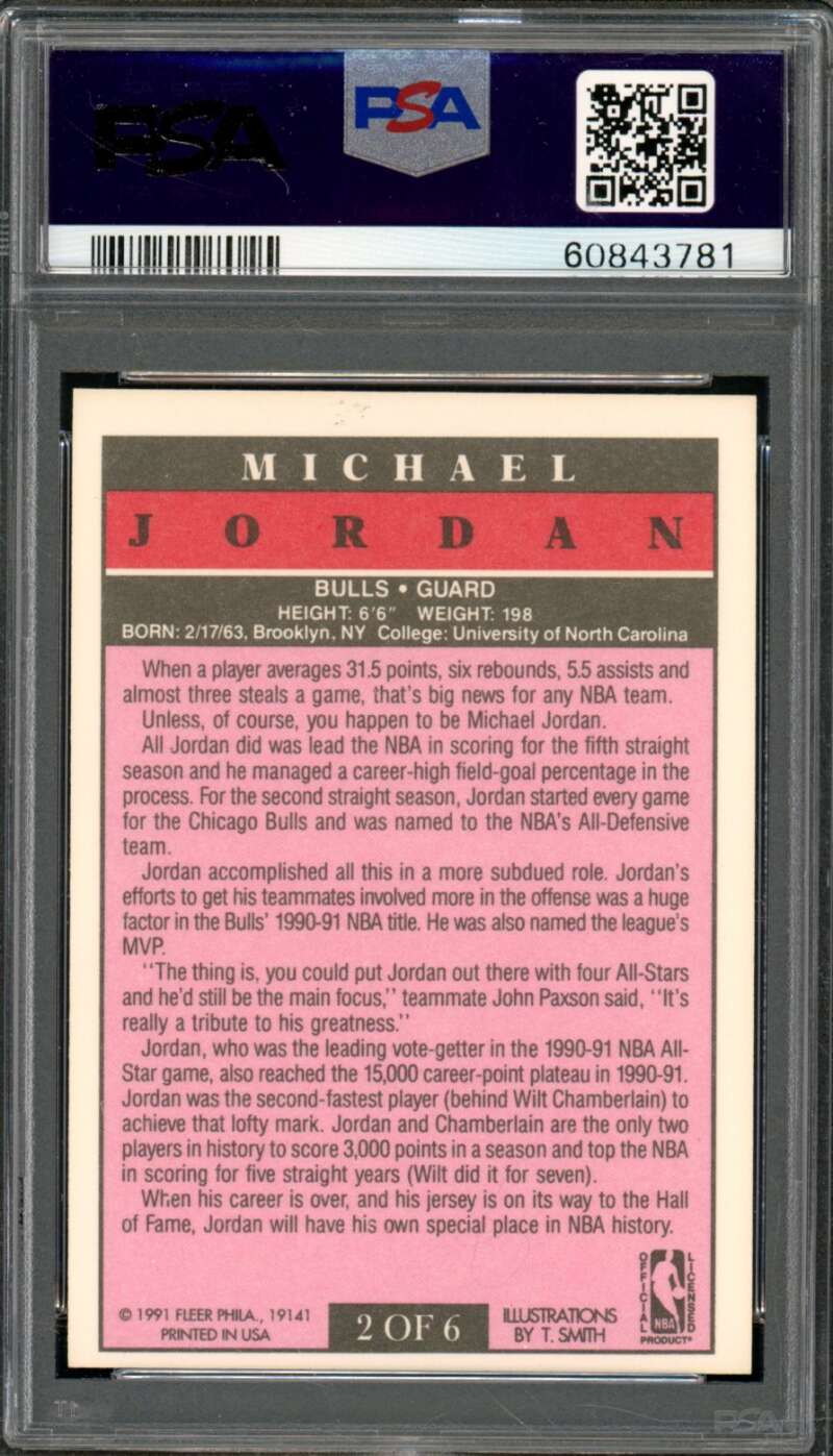 Michael Jordan Card 1991-92 Fleer Pro-Visions #2 PSA 9 Image 2