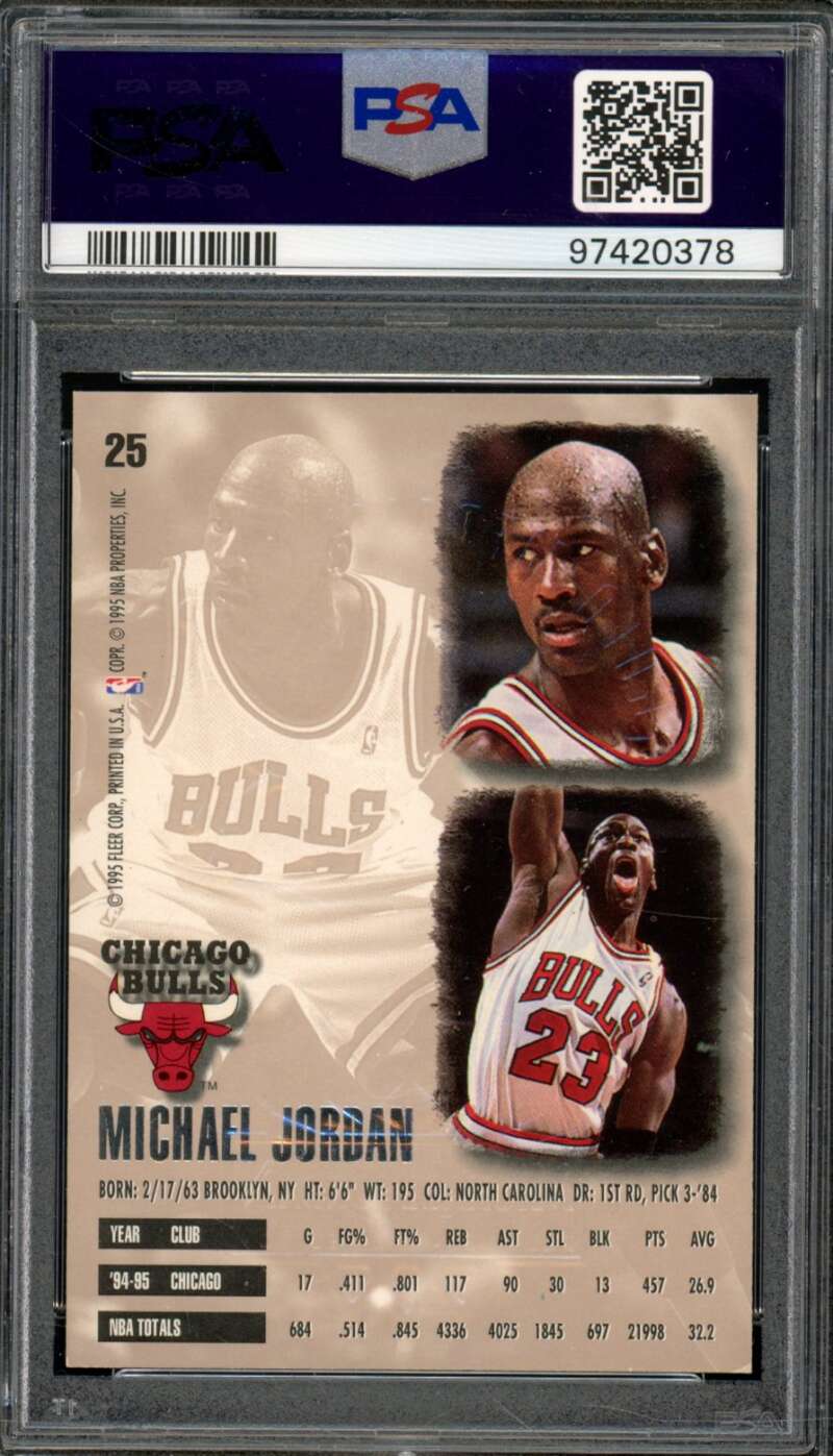 Michael Jordan Card 1995-96 Ultra Gold Medallion #25 PSA 9 Image 2