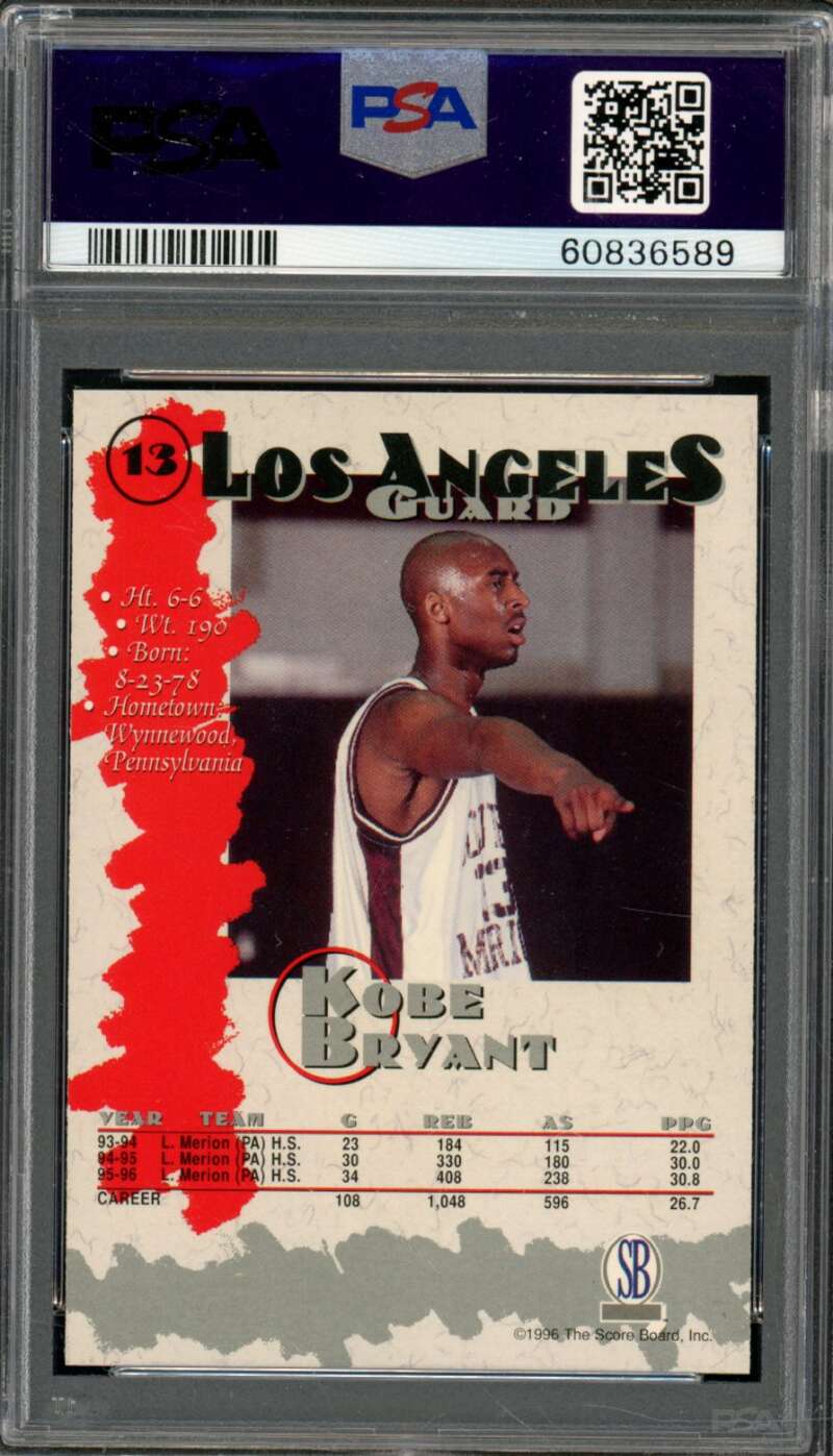 Kobe Bryant Card 1996-97 Score Board #13 PSA 9 Image 2