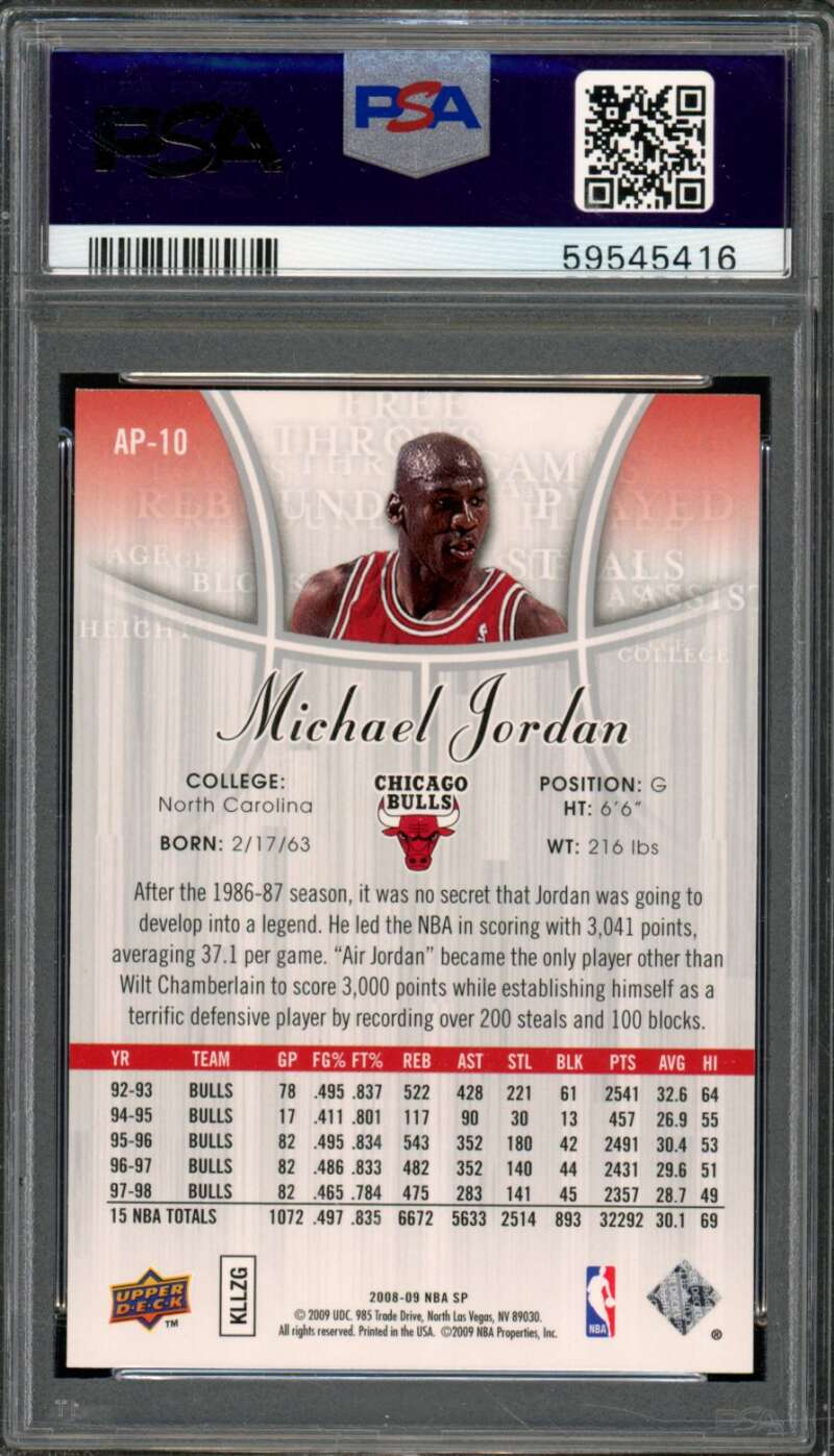 Michael Jordan Card 2008-09 SP Authentic Authentic Profiles #AP-10 PSA 10 Image 2