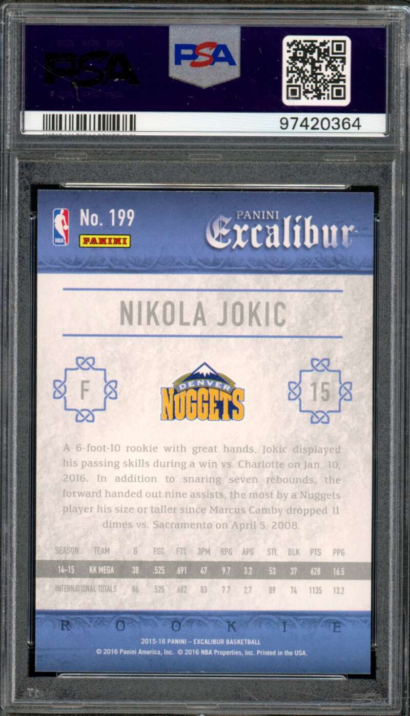 Nikola Jokic Rookie Card 2015-16 Panini Excalibur #199 PSA 9 Image 2