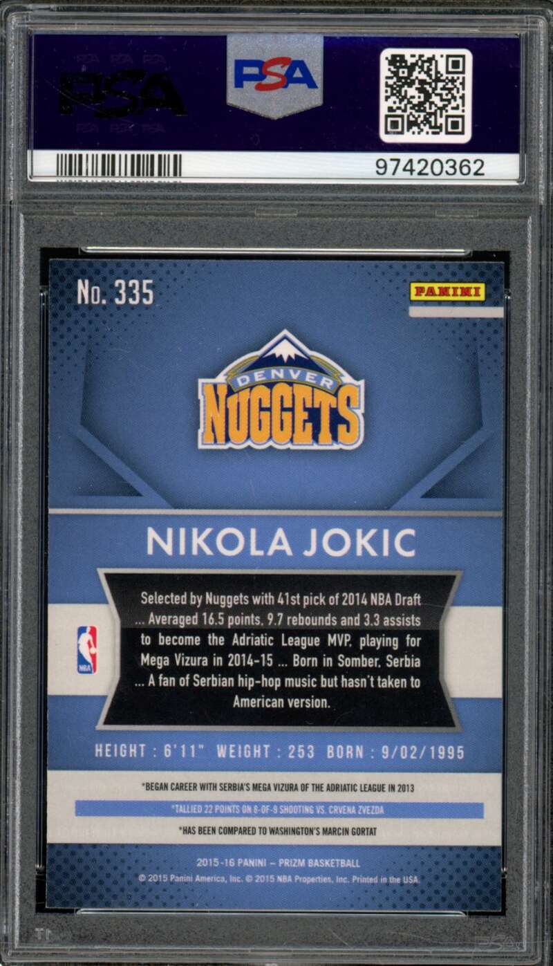 Nikola Jokic Rookie Card 2015-16 Panini Prizm #335 PSA 8 Image 2