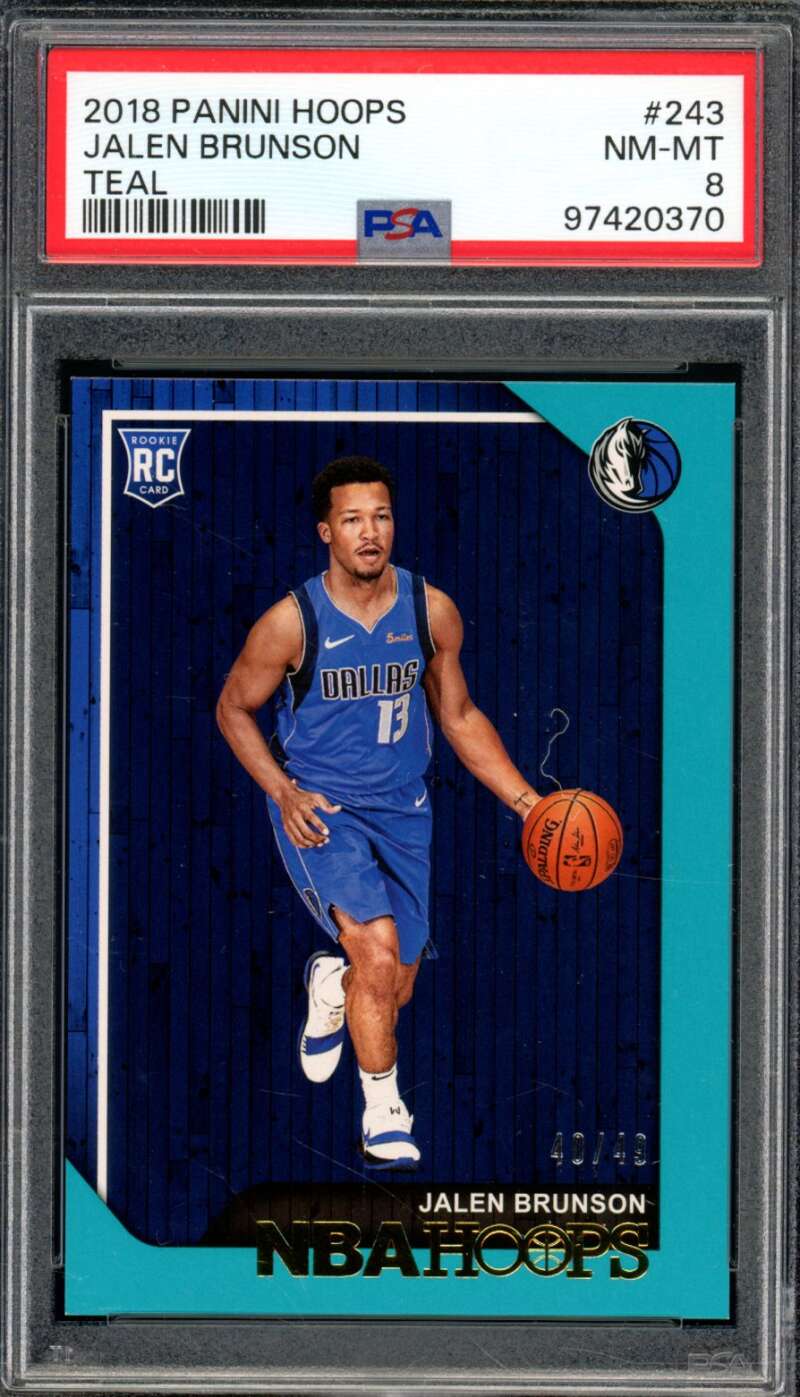 Jalen Brunson Rookie Card 2018-19 Panini Hoops Teal (#d 43/49) #243 PSA 8 Image 1