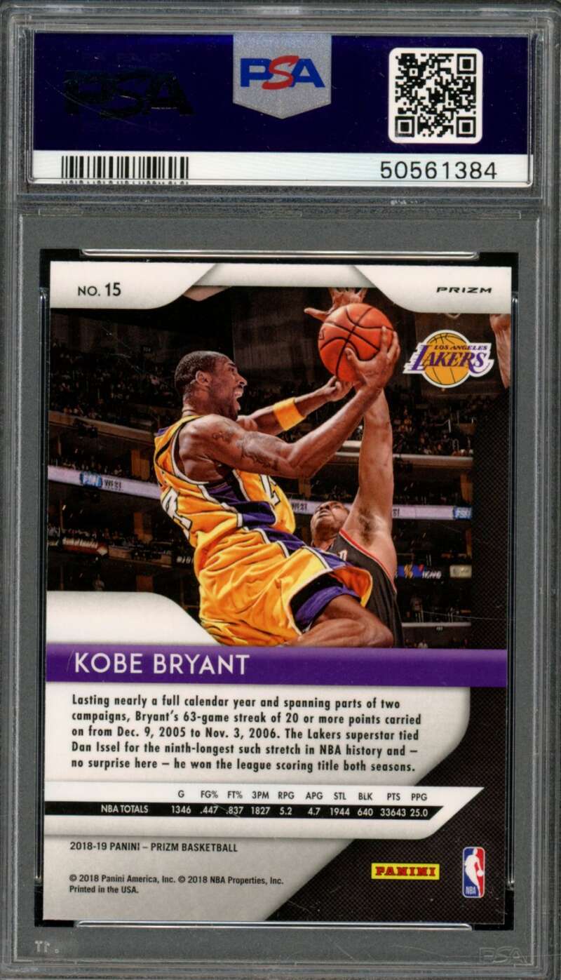 Kobe Bryant Card 2018-19 Panini Prizm Silver Prizm #15 PSA 9 Image 2