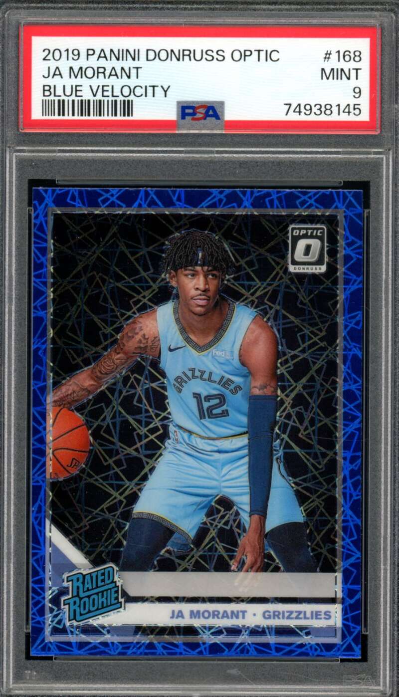 Ja Morant Rookie Card 2019-20 Panini Donruss Optic Blue Velocity #168 PSA 9 Image 1