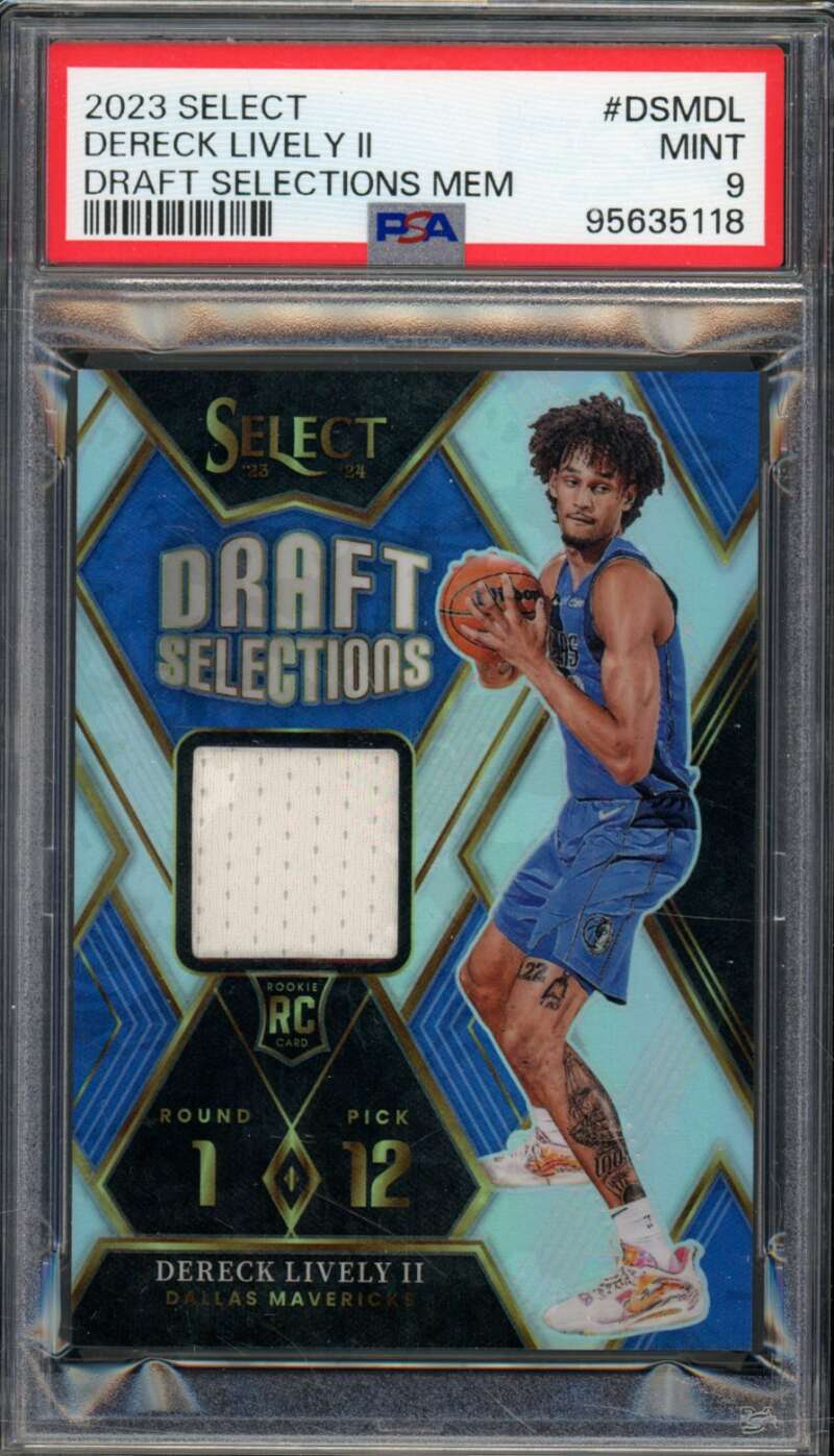 Dereck Lively II Rookie Card 2023-24 Select Draft Selections mem #DSMDL PSA 9 Image 1