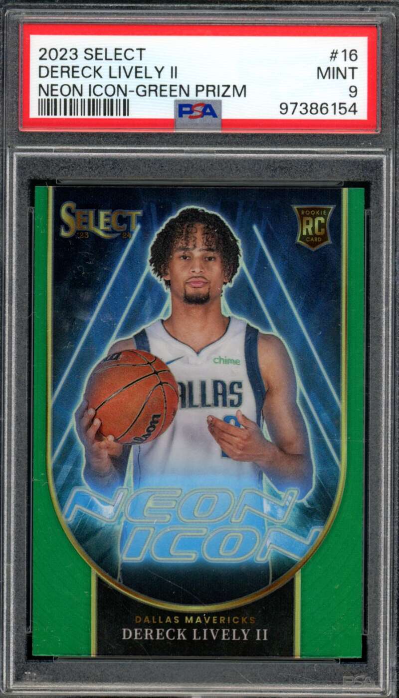 Dereck Lively II Rookie Card 2023-24 Select Neon Icon Green Prizm #16 PSA 9 Image 1