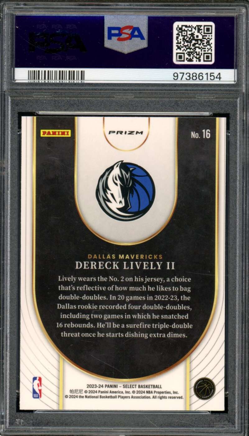 Dereck Lively II Rookie Card 2023-24 Select Neon Icon Green Prizm #16 PSA 9 Image 2