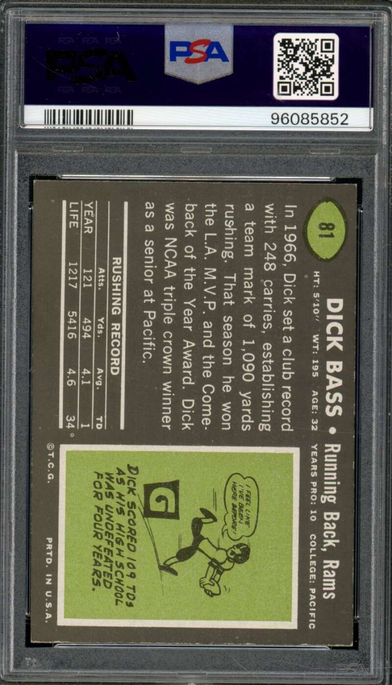 Dick Bass Card 1969 Topps #81 PSA 7 Image 2