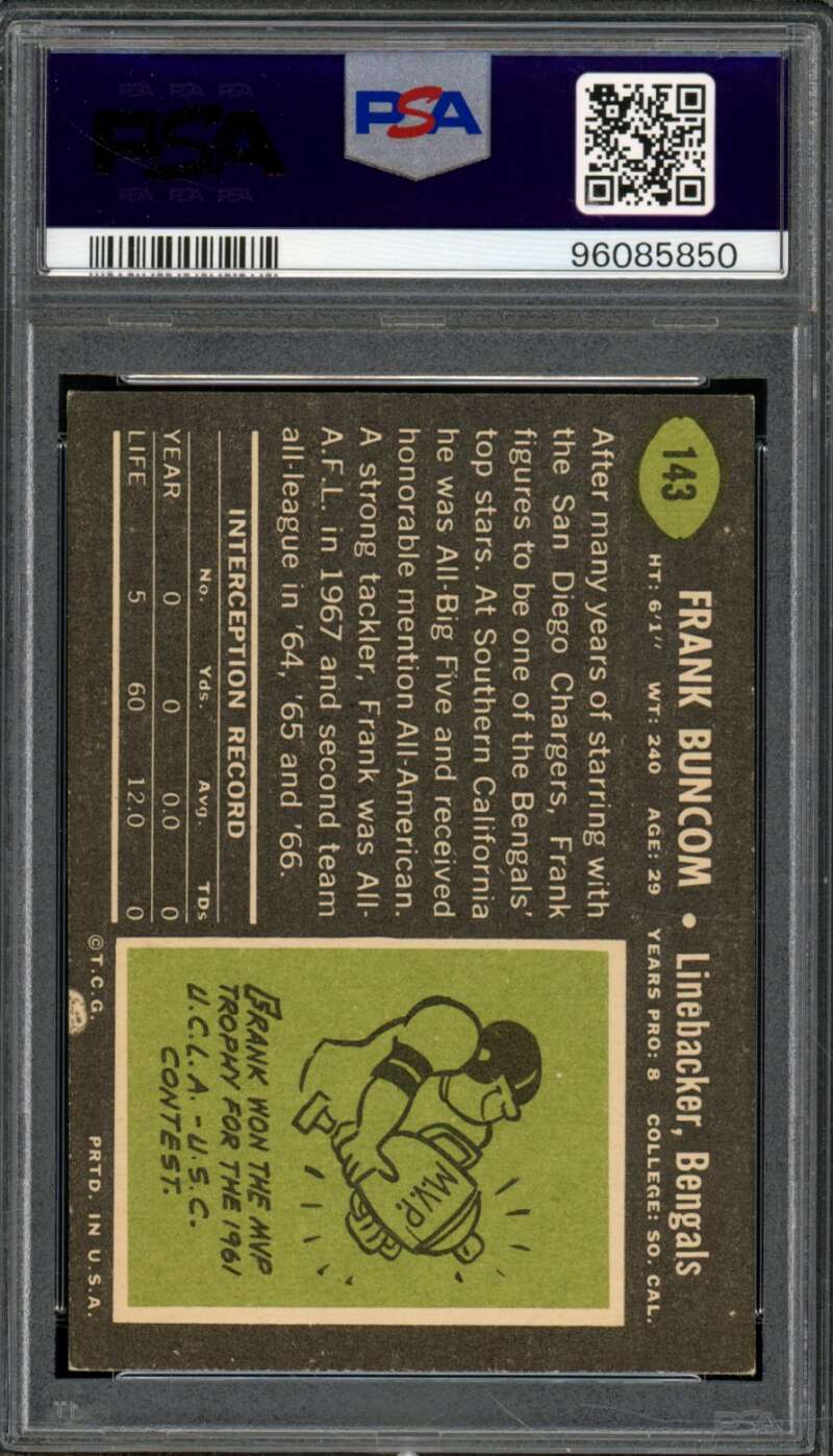 Frank Buncom Card 1969 Topps #143 PSA 7 Image 2