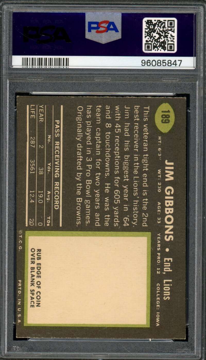 Jim Gibbons Card 1969 Topps #189 PSA 6 Image 2