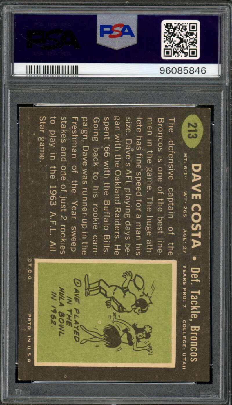 Dave Costa Card 1969 Topps #213 PSA 6 Image 2