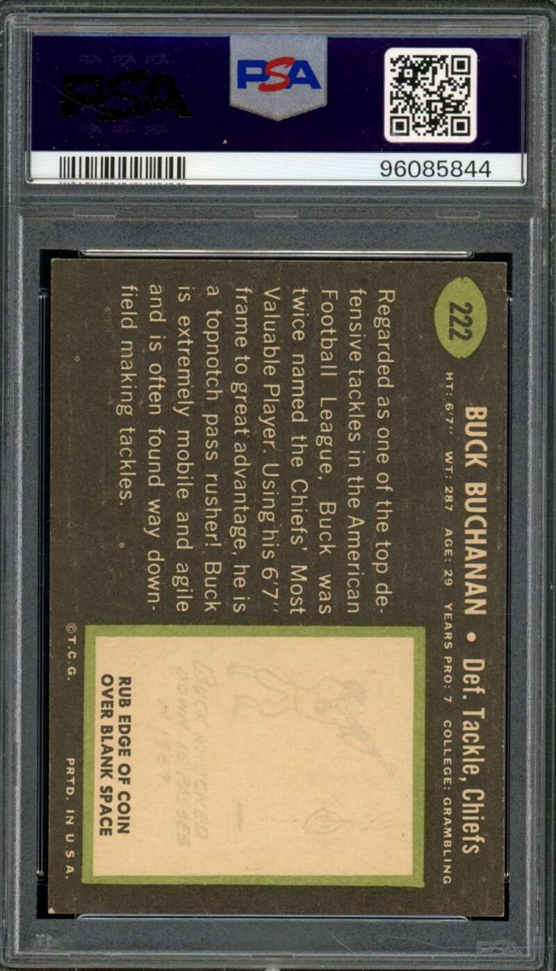 Buck Buchanan Card 1969 Topps #222 PSA 4 Image 2