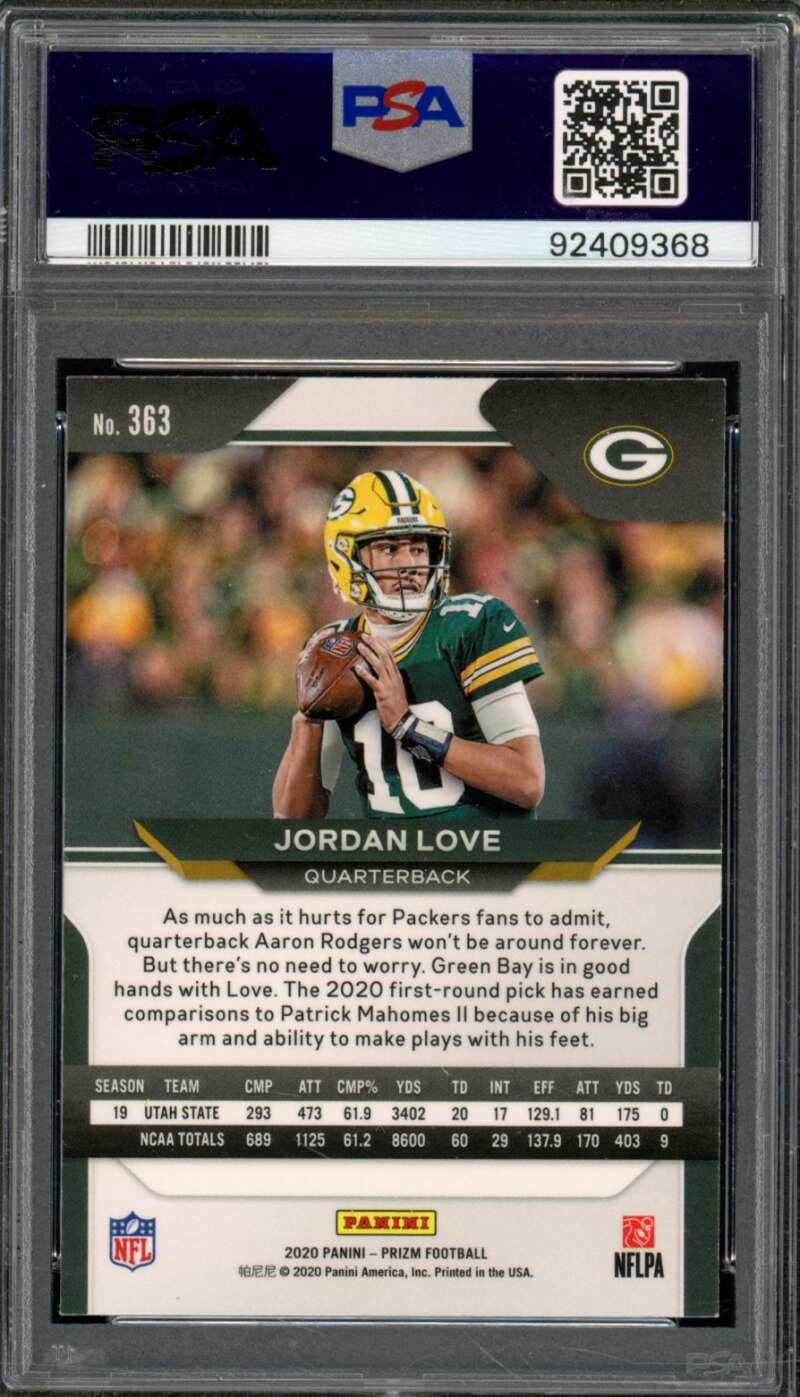 Jordan Love Rookie Card 2020 Panini Prizm SP #363 PSA 9 Image 2