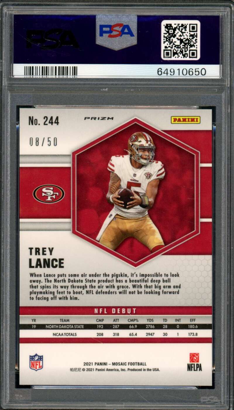 Trey Lance Rookie Card 2021 Mosaic #244 PSA 9 Image 2