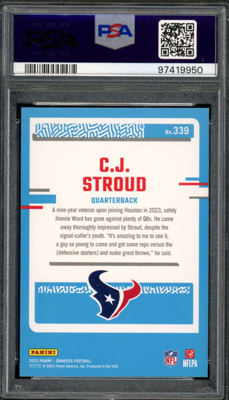 C.J. Stroud Rookie Card 2023 Donruss Press Proof Yellow #339 PSA 9 Image 2