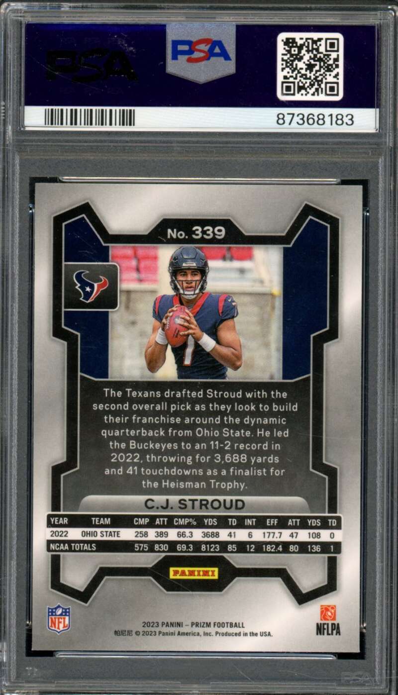 C.J. Stroud Rookie Card 2023 Prizm #339 PSA 9 Image 2