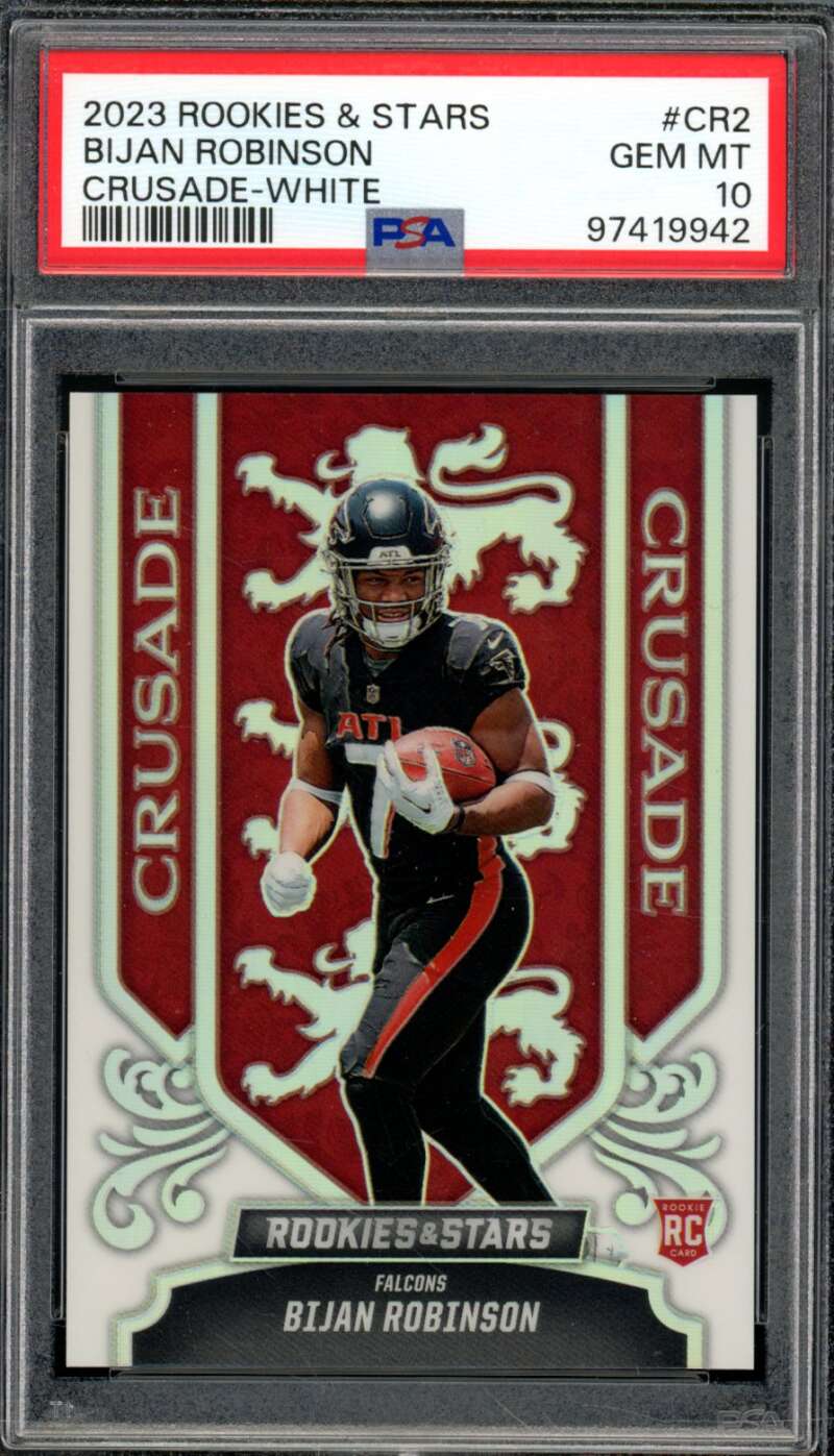 Bijan Robinson Rookie Card 2023 Rookies Stars Crusade White #Cr2 PSA 10 Image 1