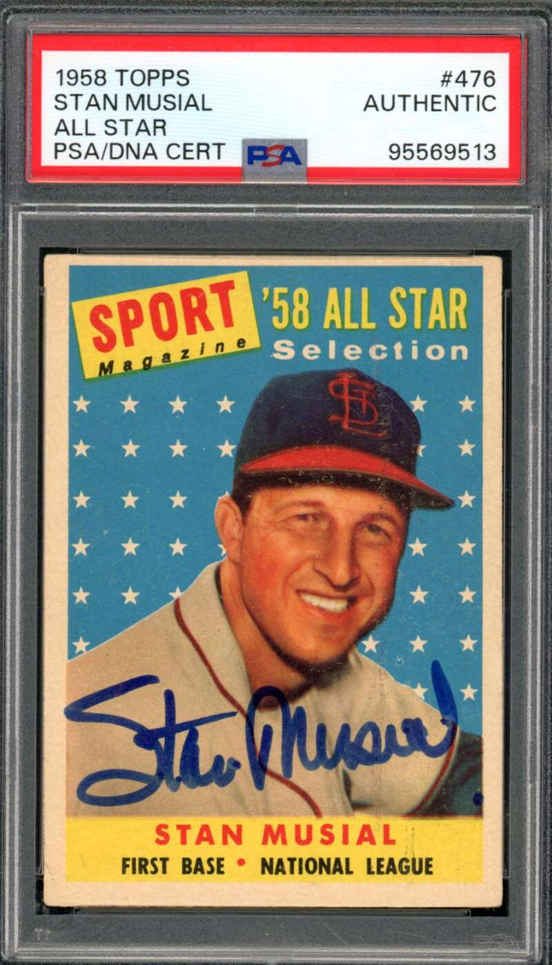 Stan Musial Card 1958 Topps All Star #476 PSA/DNA Authentic Autograph Image 1