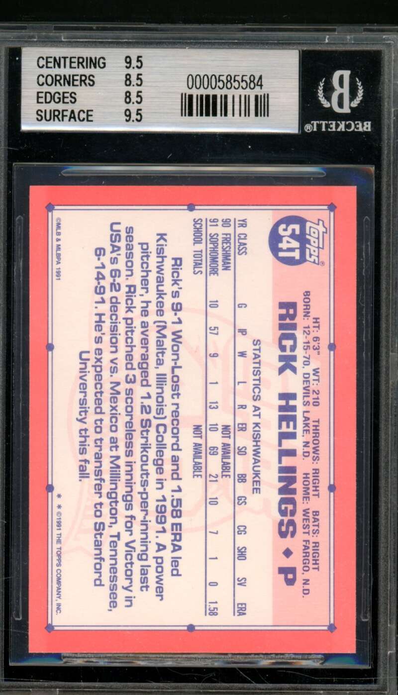 Rick Helling Rookie Card 1991 Topps Traded #54T BGS 8.5 Image 2