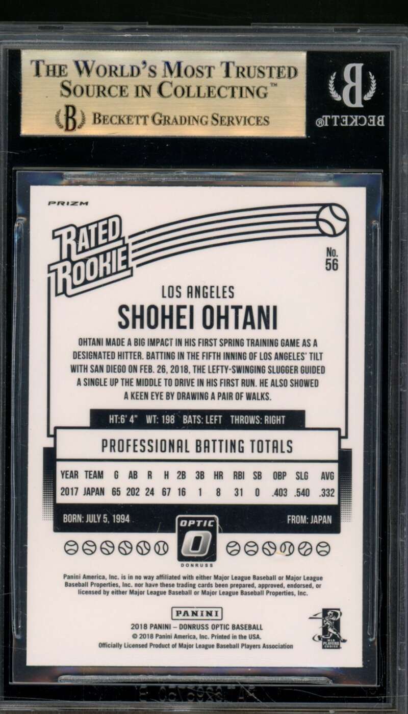 Shohei Ohtani Rookie Card 2018 Donruss Optic #56 BGS 9.5 Image 2