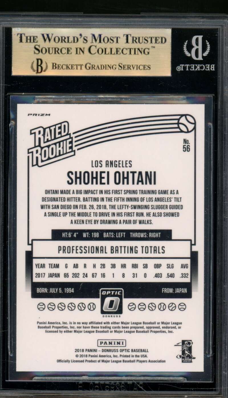 Shohei Ohtani Rookie Card 2018 Donruss Optic #56 BGS 9.5 Image 2