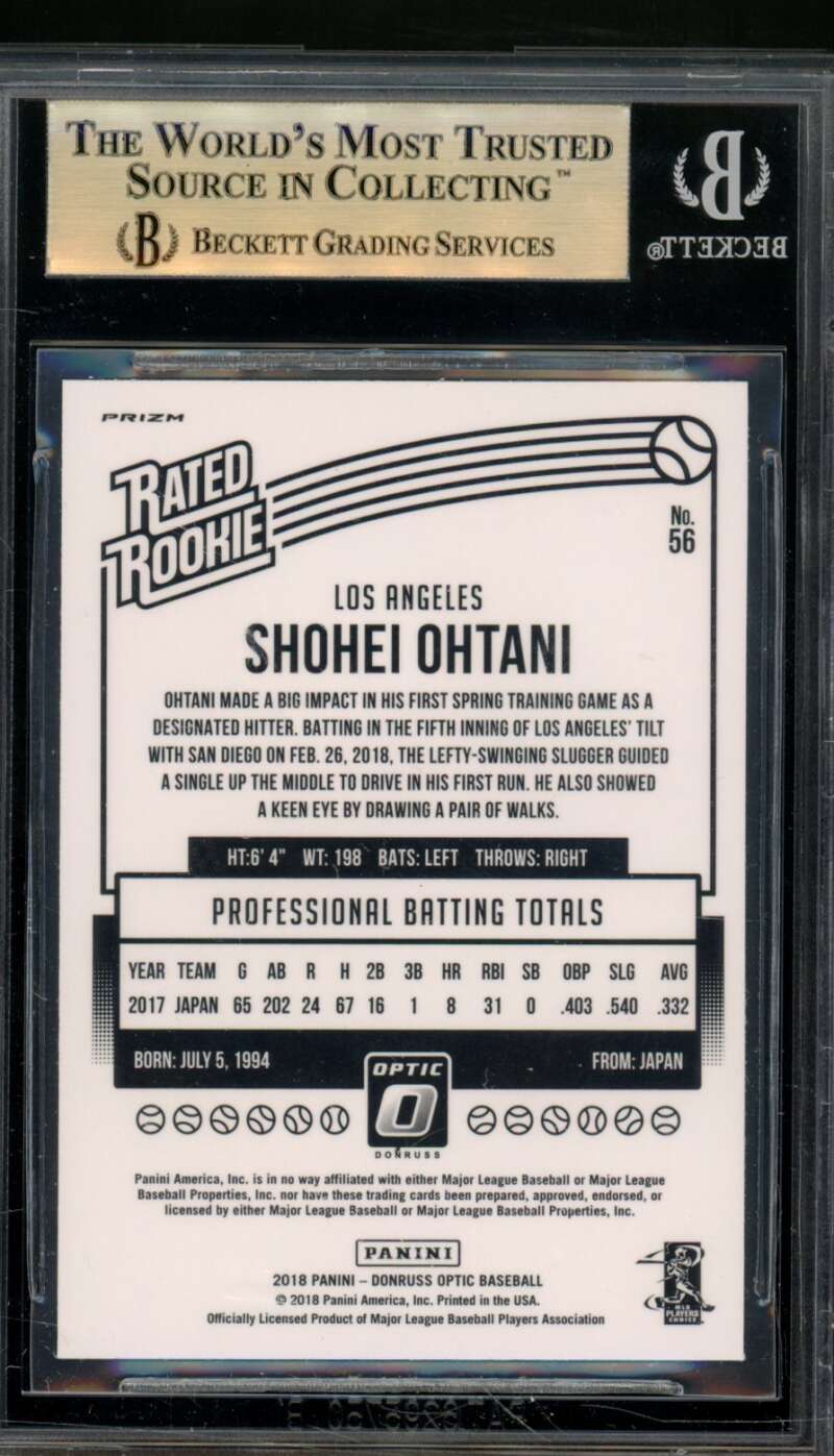 Shohei Ohtani Rookie Card 2018 Donruss Optic #56 BGS 9.5 Image 2