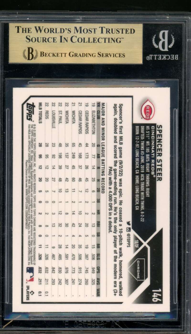 Spencer Steer Rookie Card 2023 Topps Chrome #146 BGS 9.5 Image 2