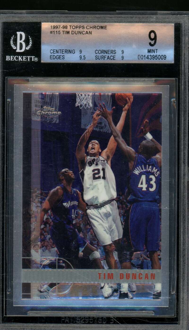 Tim Duncan Rookie Card 1997-98 Topps Chrome #115 BGS 9 Image 1