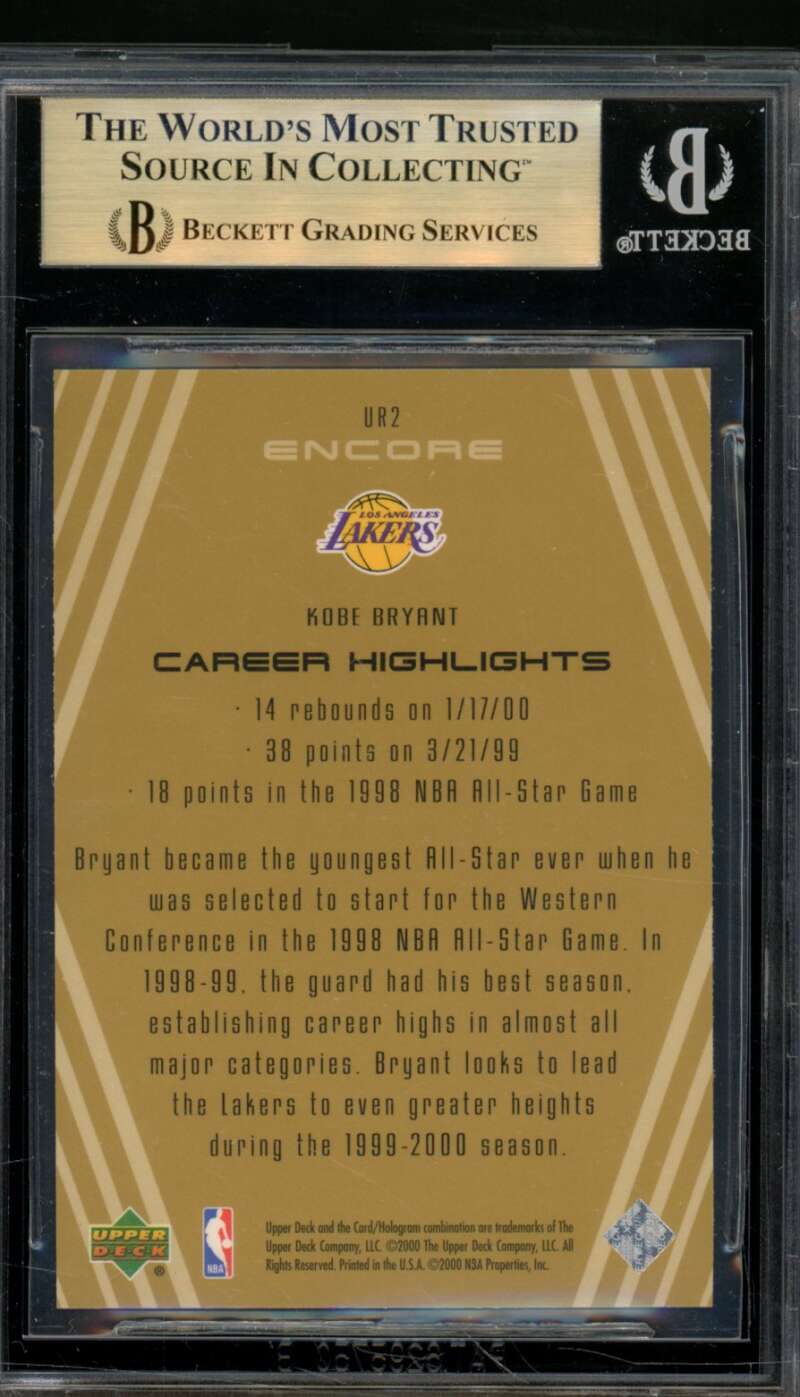 Kobe Bryant Card 1999-00 Upper Deck Encore Upper Realm #UR2 BGS 9.5 Image 2