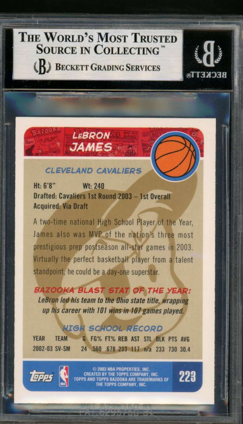 LeBron James Rookie Card 2003-04 Bazooka Parallel #223B BGS 8.5 Image 2