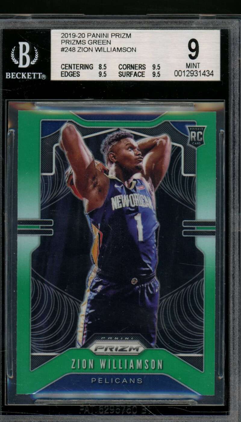 Zion Williamson Rookie Card 2019-20 Panini Prizm Prizms Green #248 BGS 9 Image 1