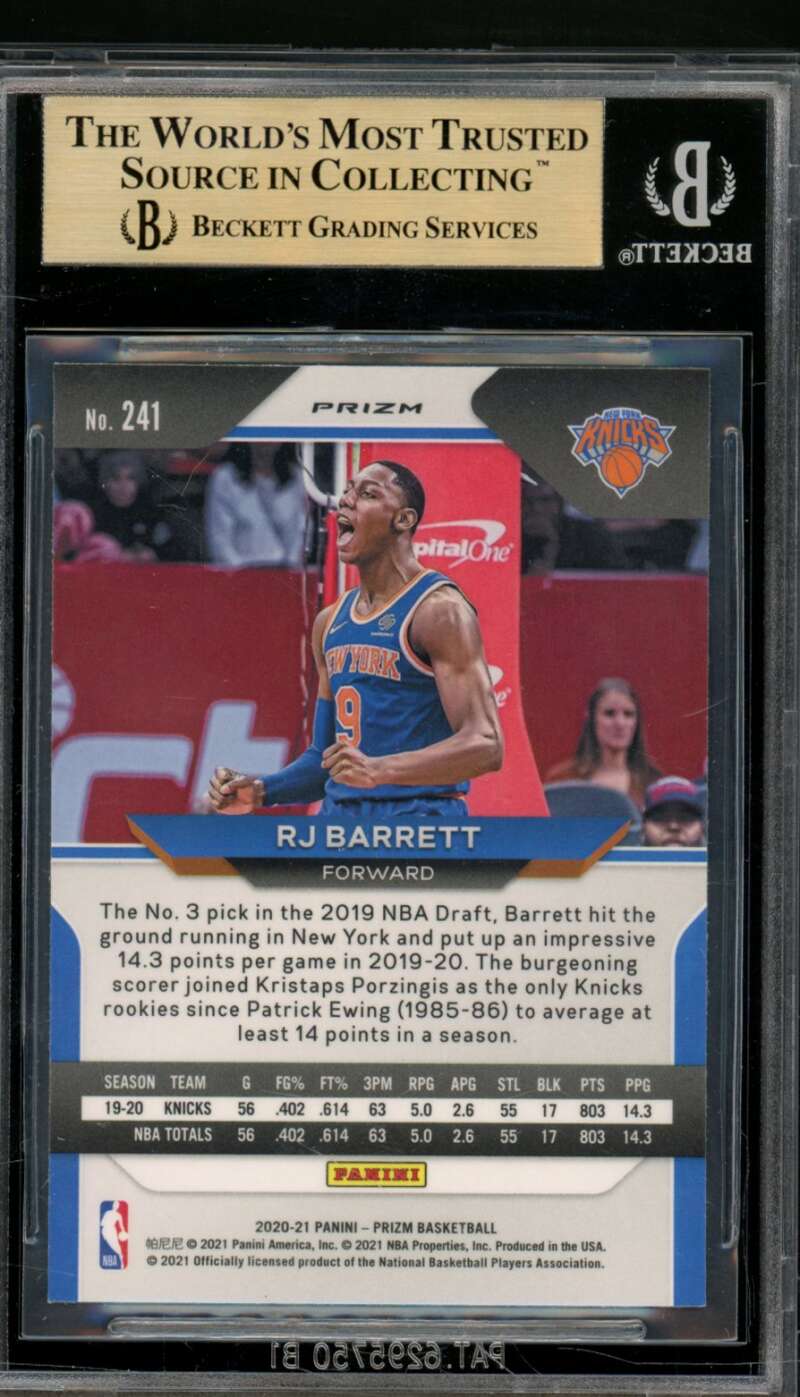 RJ Barrett Card 2020-21 Panini Prizm Prizms Green #241 BGS 9.5 Image 2