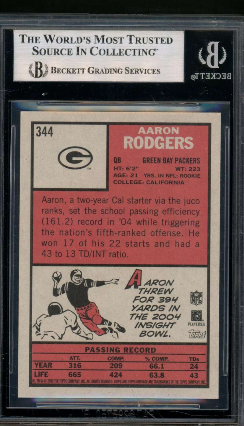 Aaron Rodgers Rookie Card 2005 Topps Heritage #344A BGS 9 Image 2