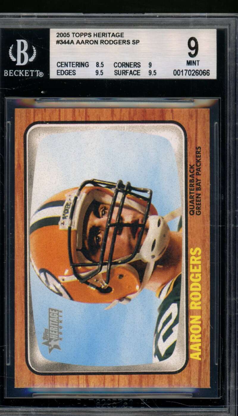 Aaron Rodgers Rookie Card 2005 Topps Heritage #344A BGS 9 Image 1