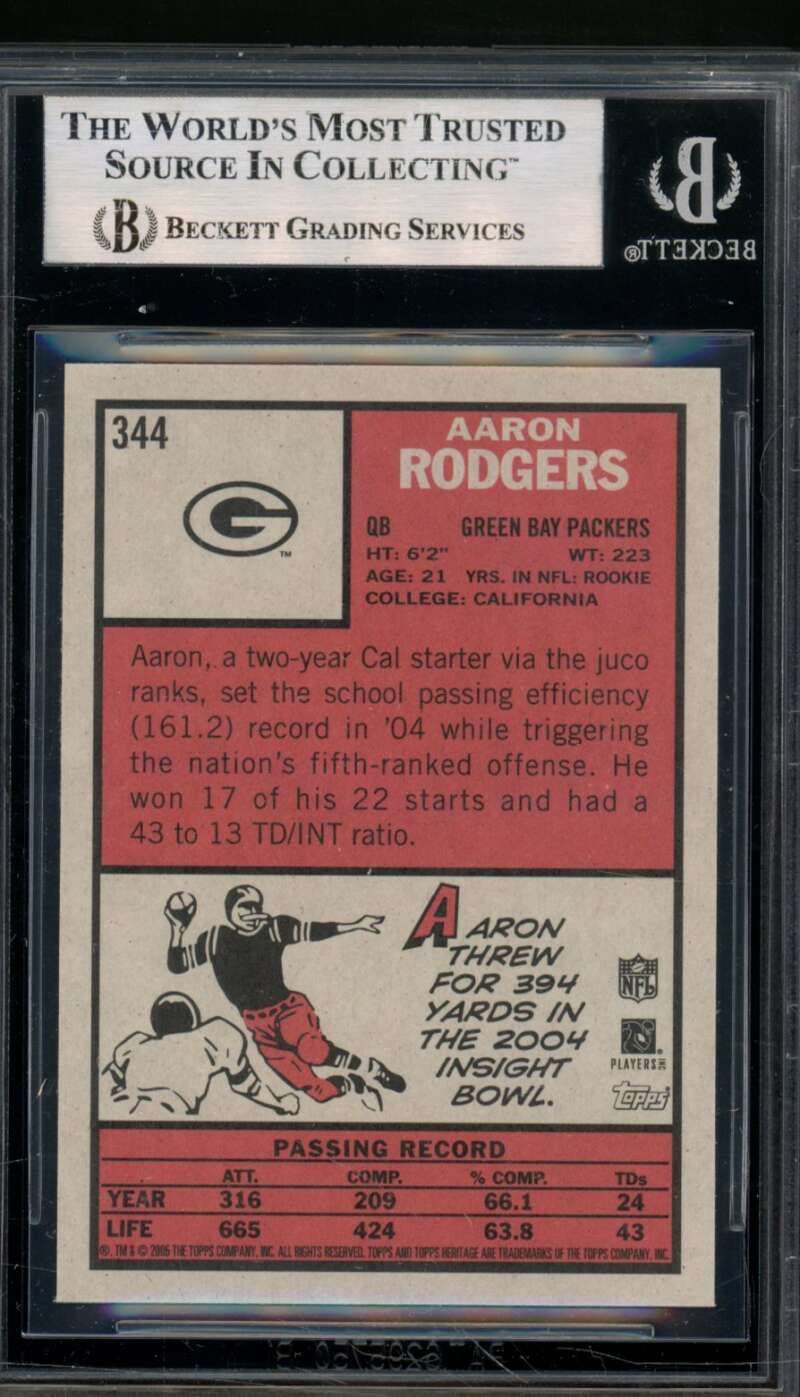 Aaron Rodgers Rookie Card 2005 Topps Heritage #344A BGS 9 Image 2