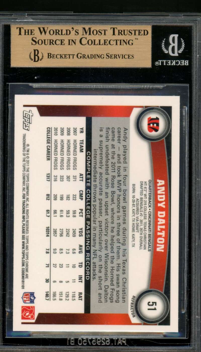 Andy Dalton Rookie Card 2011 Topps Chrome Orange Refractors #51 BGS 9.5 Image 2