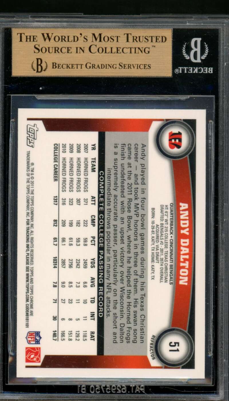 Andy Dalton Rookie Card 2011 Topps Chrome Xfractors #51 BGS 9.5 Image 2