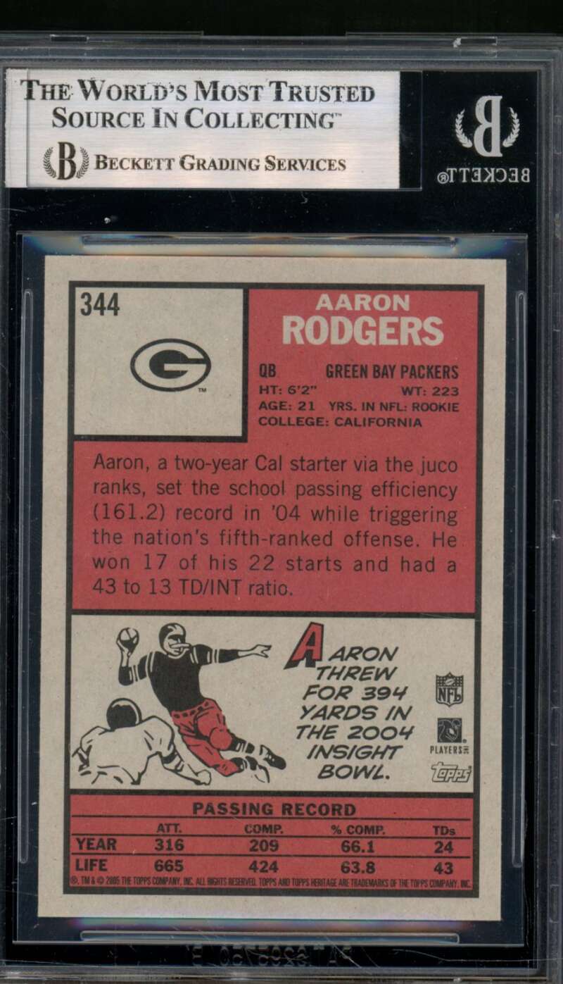 Aaron Rodgers Rookie Card 2005 Topps Heritage #344A BGS 9 Image 2