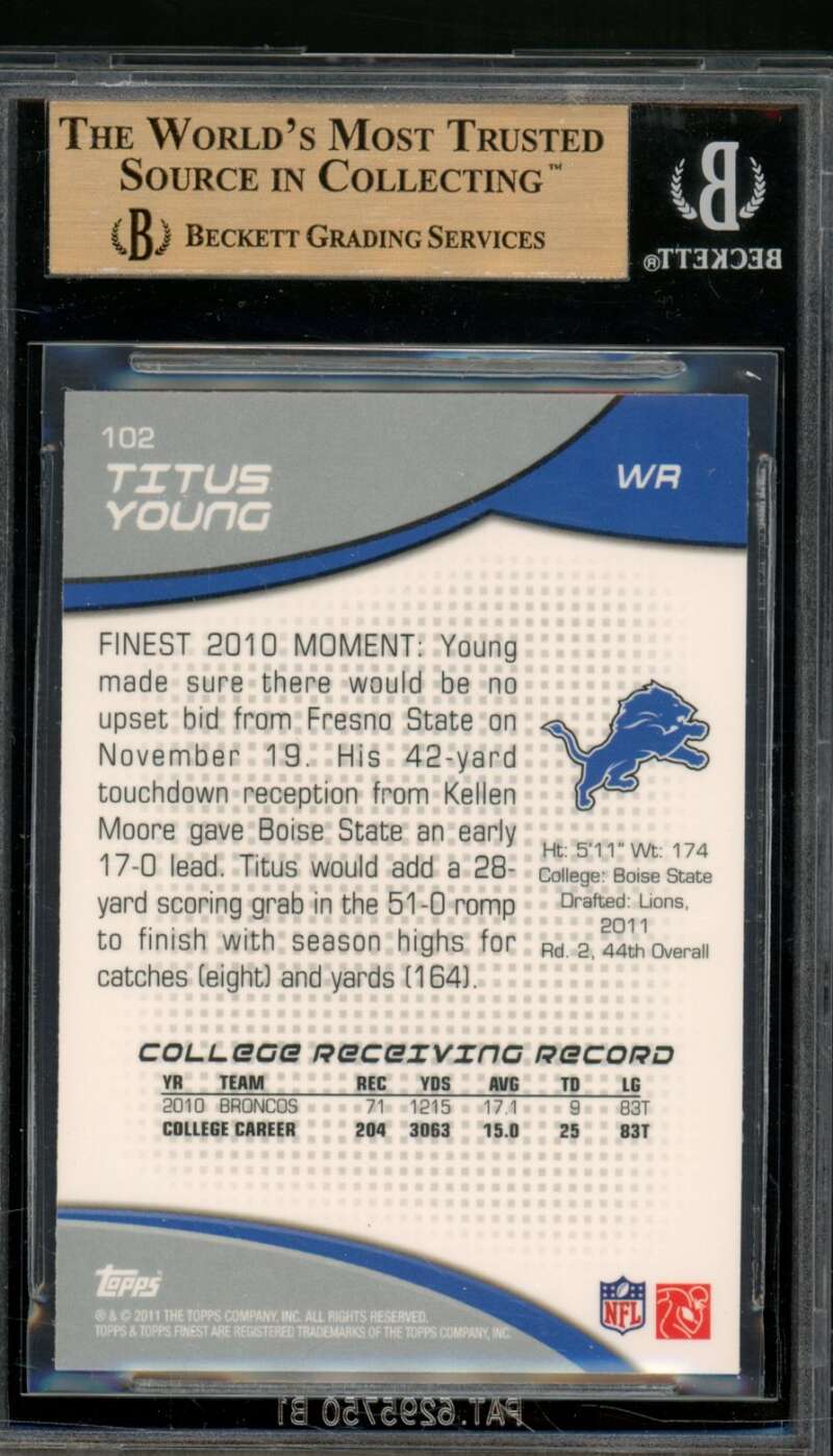 Titus Young Card 2011 Finest #102 BGS 9.5 Image 2