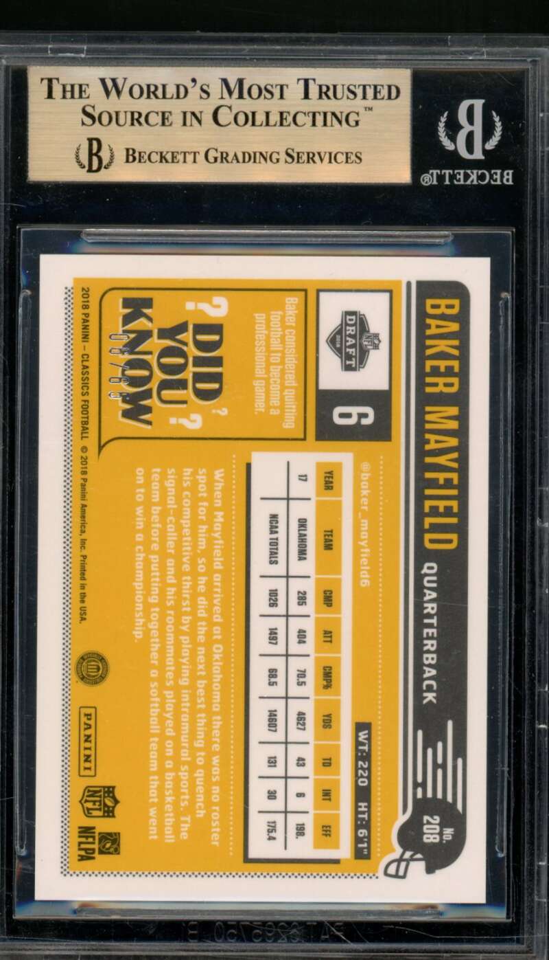 Baker Mayfield Rookie 2018 Classics Timeless Tributes Premium Gold #208 BGS 9.5 Image 2