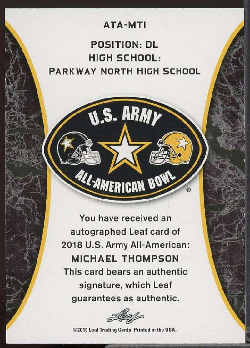 Michael Thompson 2018 Leaf Army All-American Bowl Tour Autograph Silver #ATAMT1  Image 2