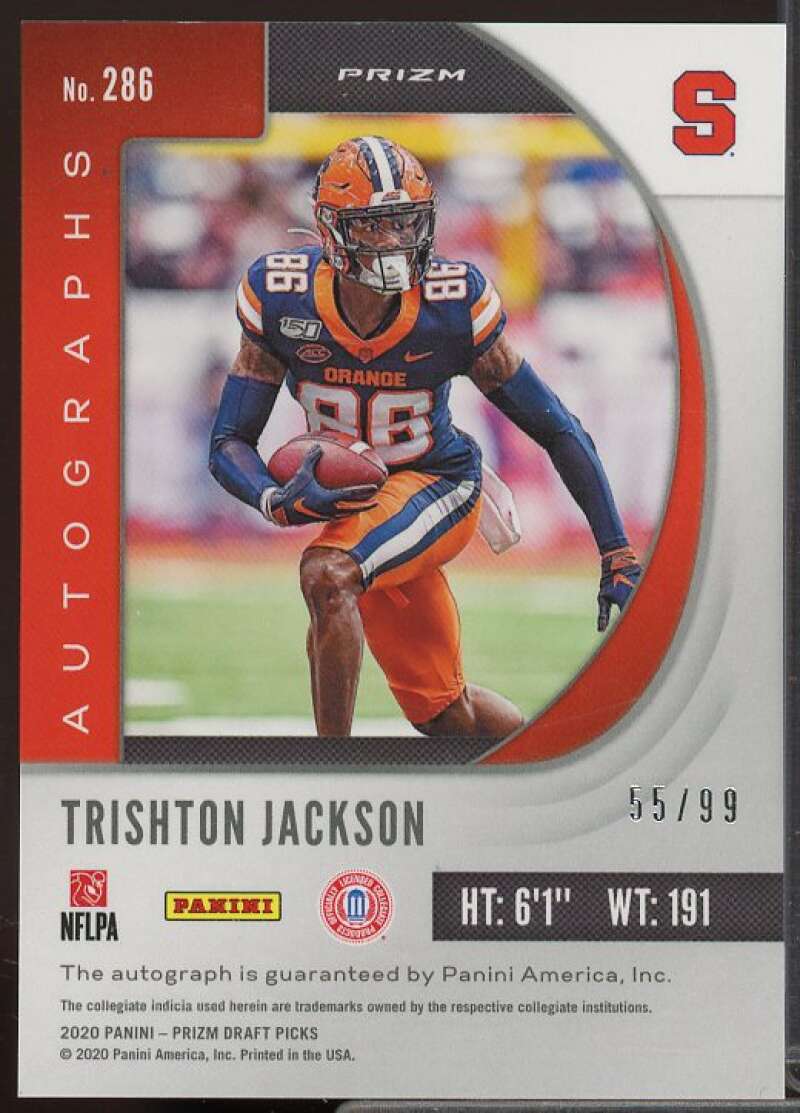 Trishton Jackson/99 2020 Prizm Draft Picks Autograph Prizms Red White Blue #286  Image 2