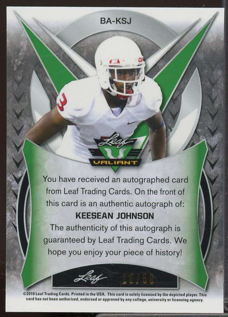 KeeSean Johnson Rookie Card 2019 Leaf Valiant Orange #BAKSJ  Image 2