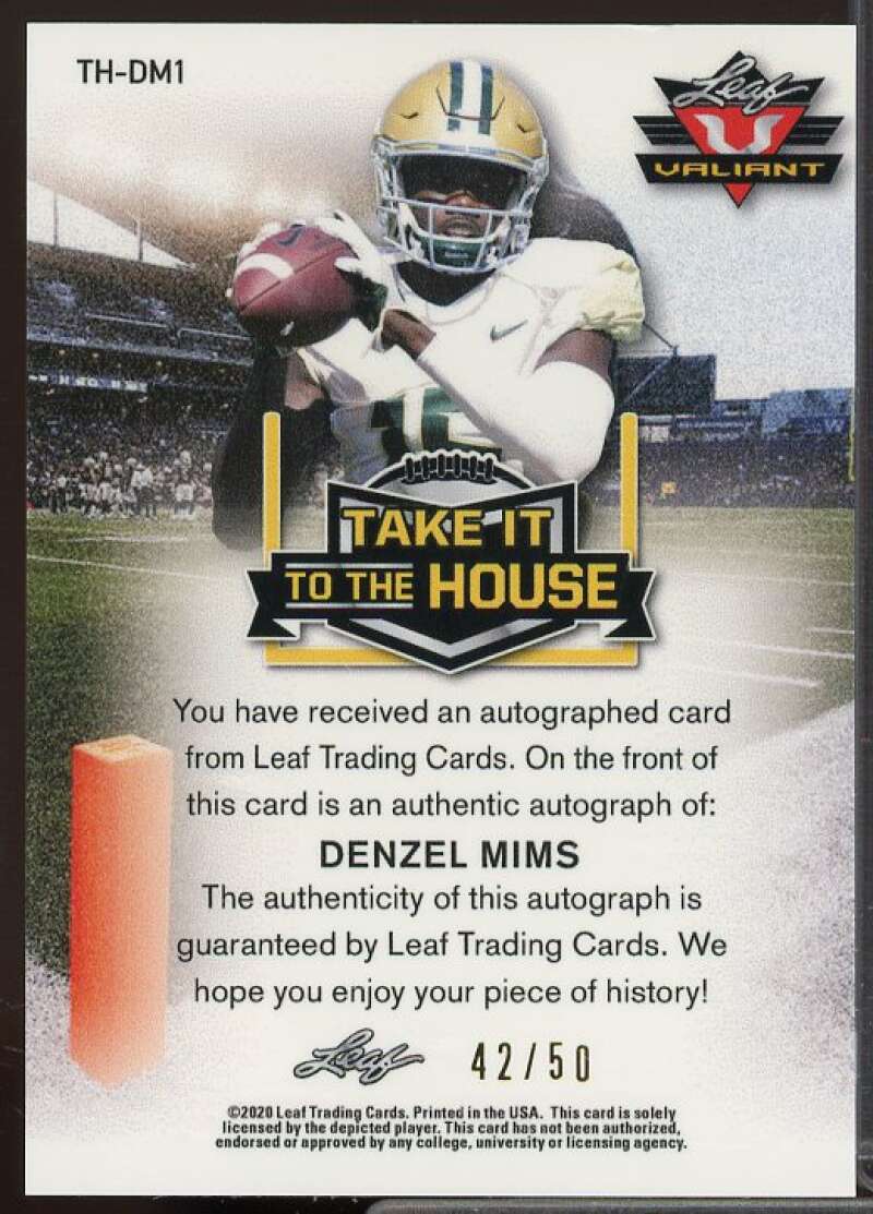 Denzel Mims Rookie Card 2020 Leaf Valiant Take it to the House Orange #THDM1  Image 2