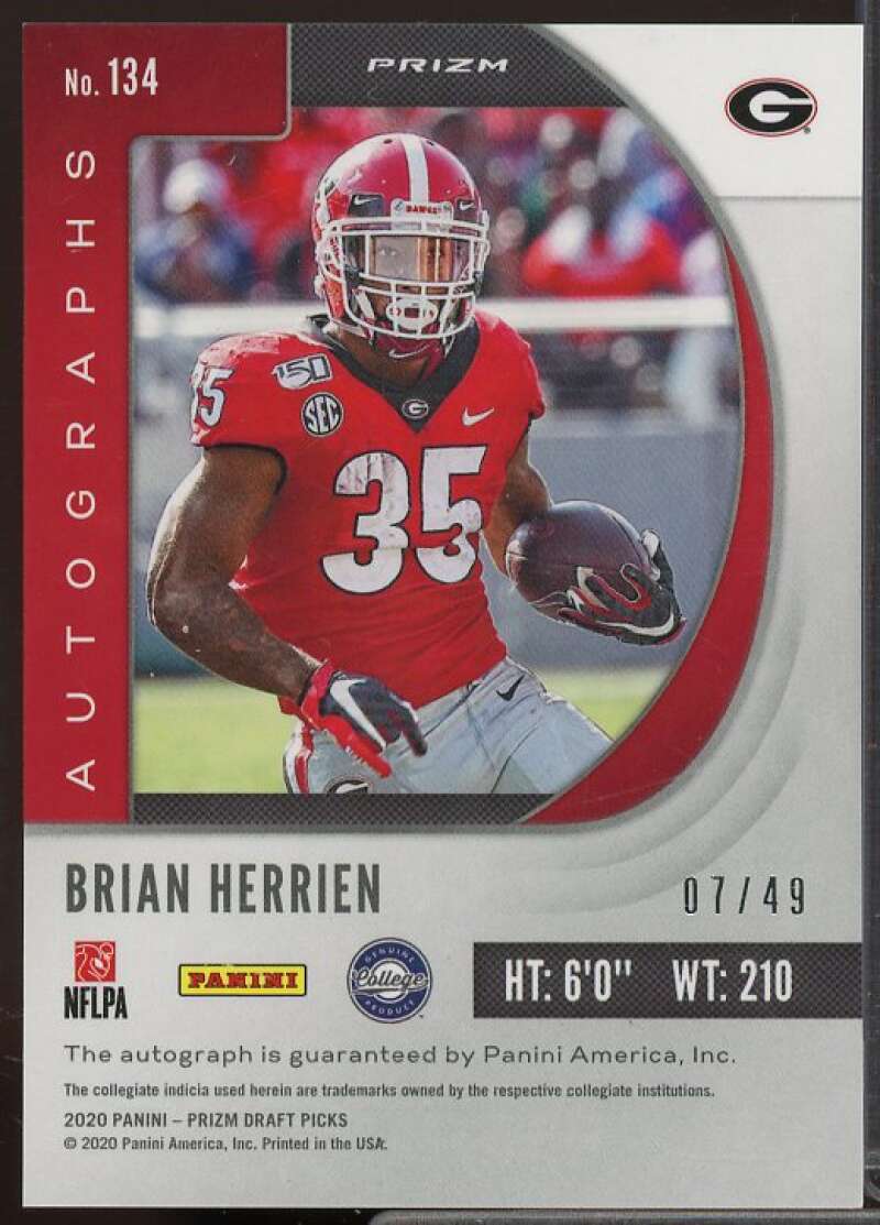 Brian Herrien/49 Rookie 2020 Panini Prizm Draft Picks Autograph Prizm Mojo #134  Image 2