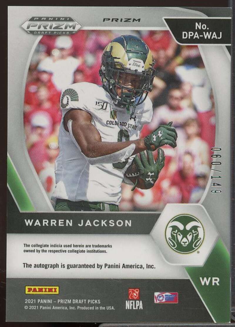 Warren Jackson Rookie 2021 Panini Prizm Draft Picks Autographs Prizms Blue #145  Image 2