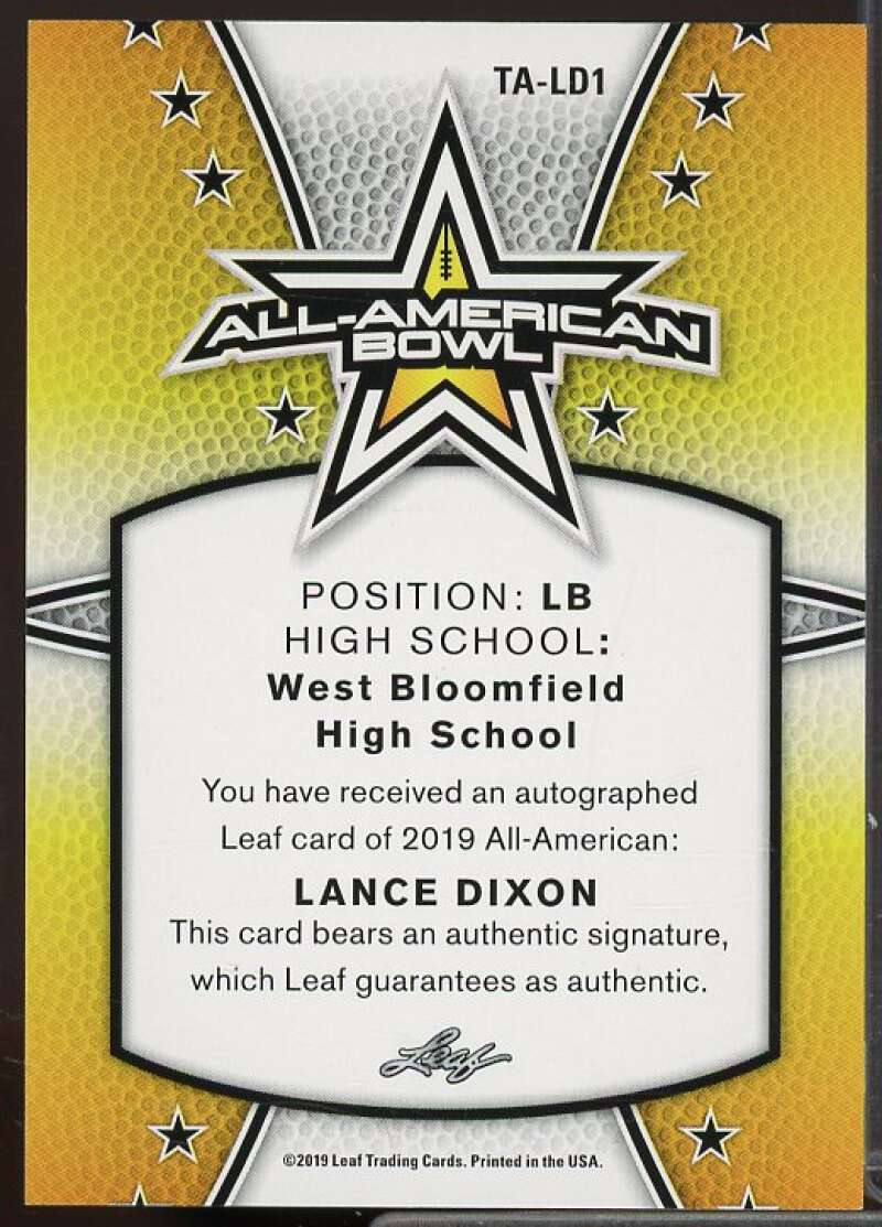 Lance Dixon Card 2019 Leaf Army All-American Bowl Tour Autographs Silver #TALD1  Image 2