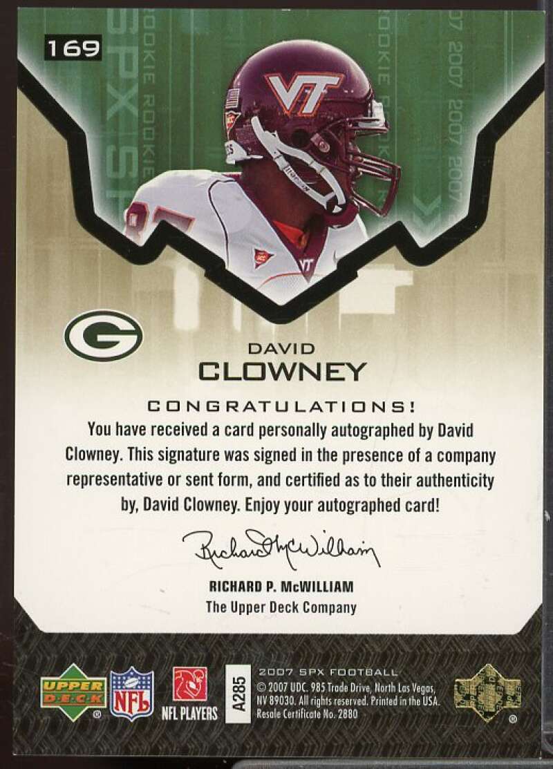 David Clowney AU Rookie Card 2007 SPx Gold Rookies #169  Image 2