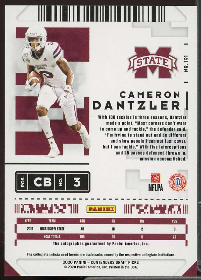 Cameron Dantzler AU Rookie 2020 Panini Contenders Draft Picks Bowl Ticket #191  Image 2